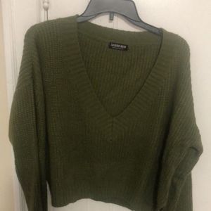 Green sweater Fashion Nova  oversized cropped olive forest green
